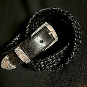 Landes Woven Leather Belt w/Tooled Hardware